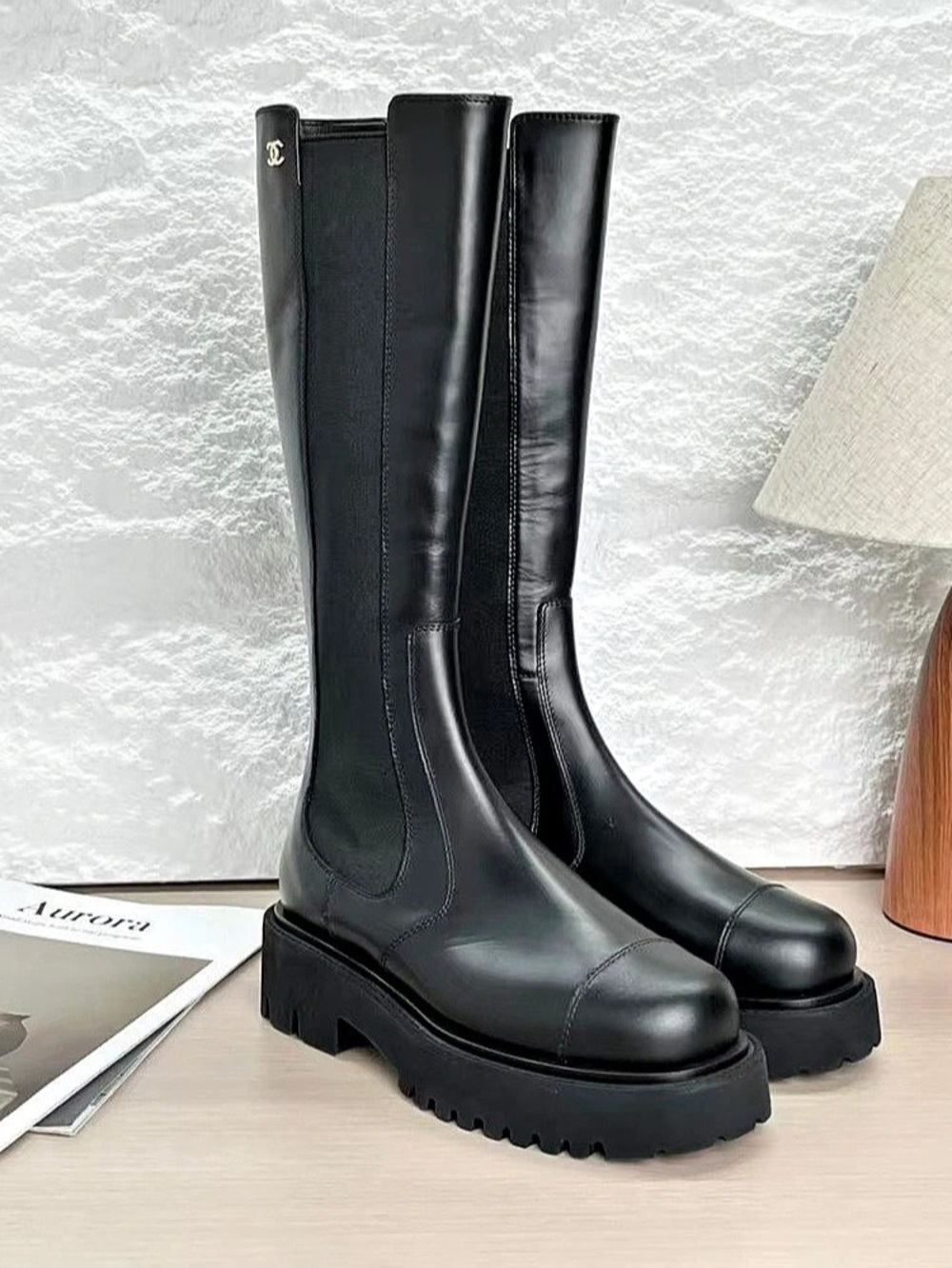 Chanel Calfskin Lug Sole High Boots Black - Picture 3 of 6